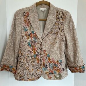 Coldwater Creek Cream Embroidered Jacquard Blazer Size 14P